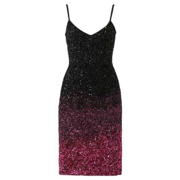 Parker Black Ombré Sequin Cocktail Dress V-Neck Backless Size 4 Quality Glam - Picture 1 of 11